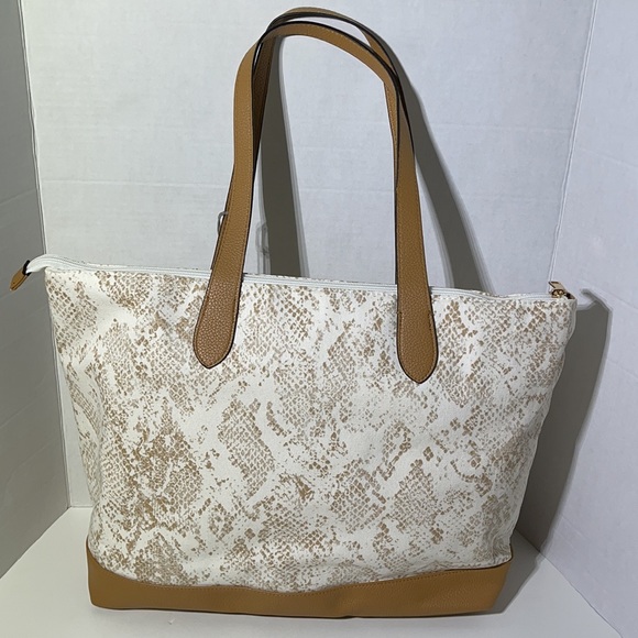 Women’s Large Tan Snake Skin Print Zipper Tote Bag - Picture 6 of 8